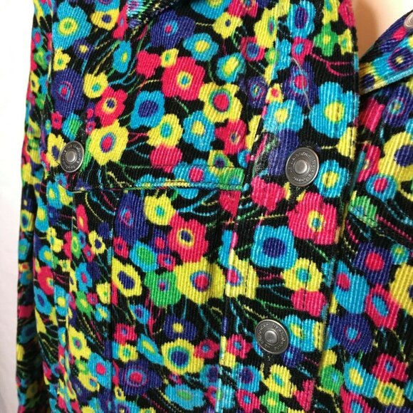 Floral Corduroy Jacket Liz Claiborne Flowered Size Medium Button Up u - Picture 9 of 10